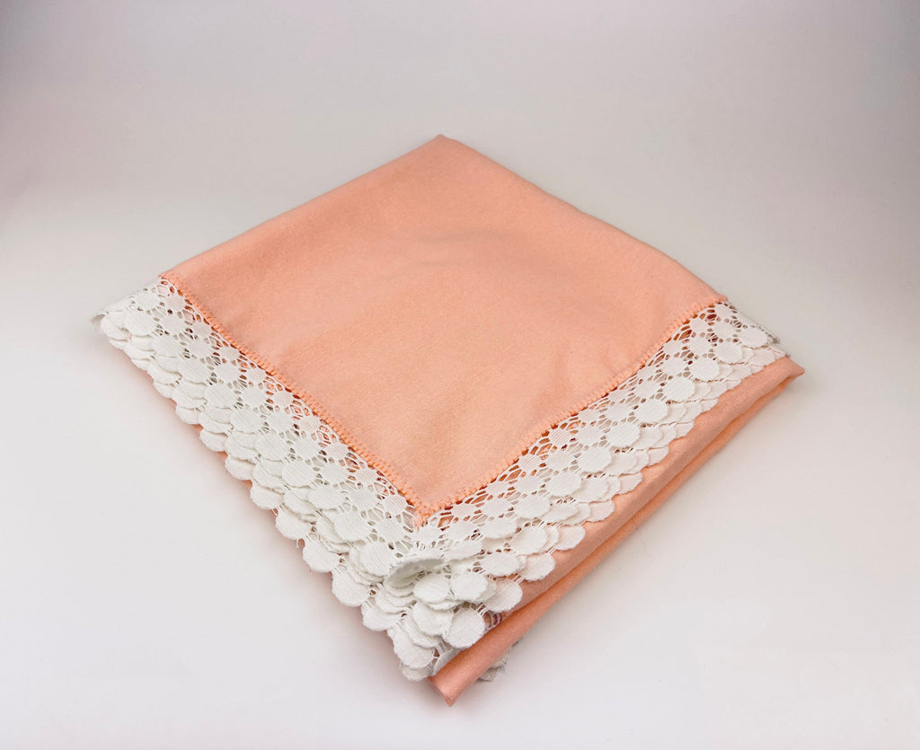Product image for 'vintage pink white lace edge square tablecloth' (view ee4ea5)