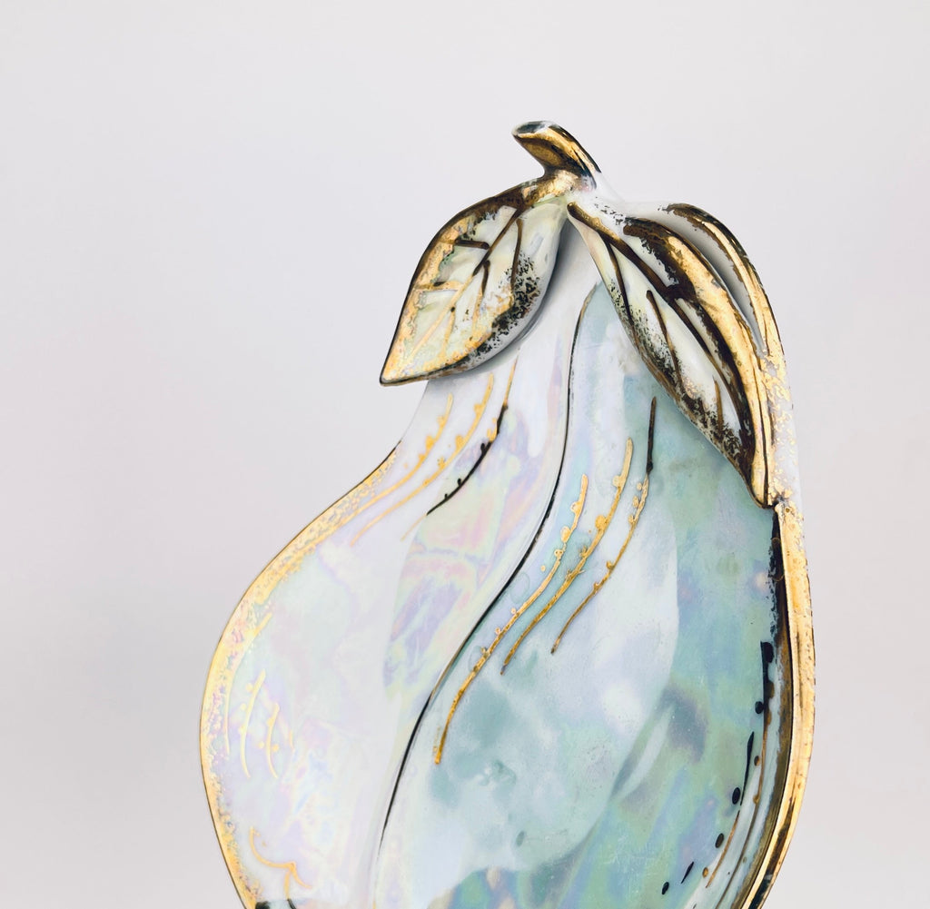 Product image for 'vintage ceramic pear shaped ring candy dish gold rimmed iridescent lustreware made in japan' (view 6acf08)