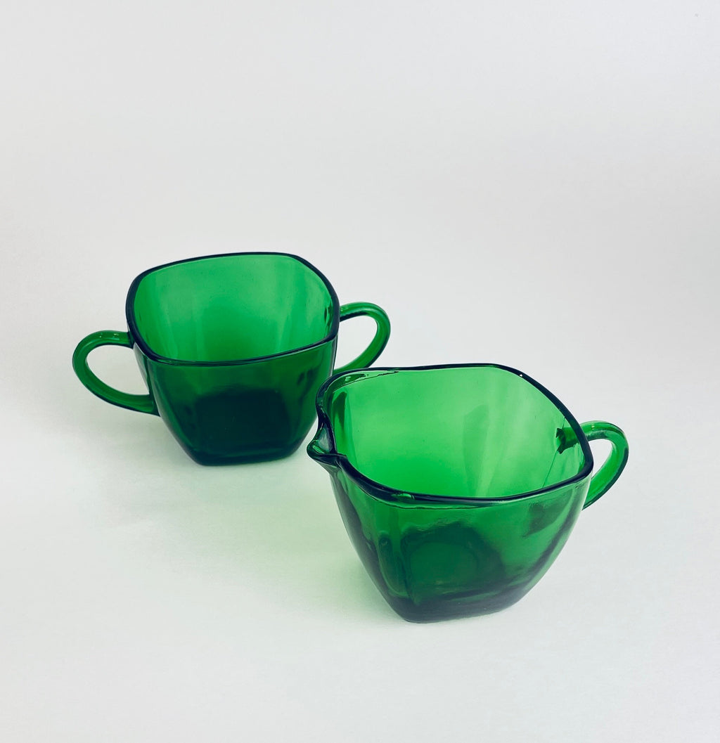 Product image for 'vintage anchor hocking emerald green glass cream sugar set' (view 612012)