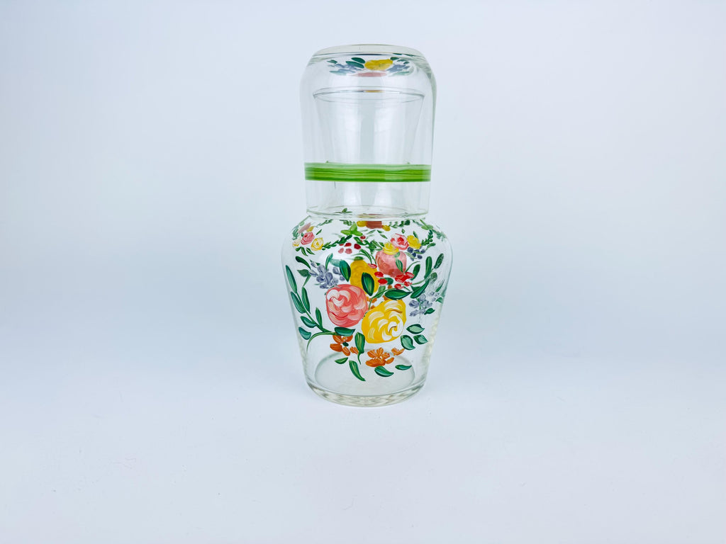 Product image for 'vintage hand painted bedside carafe tumbler set floral glass water set' (view 80aca5)