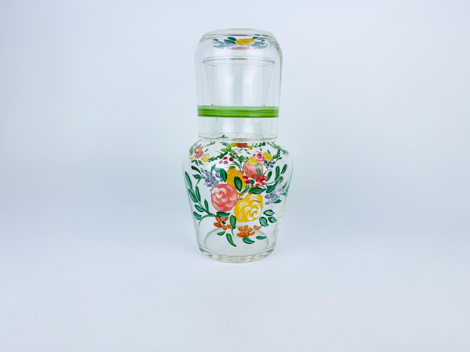 Product image for 'vintage hand painted bedside carafe tumbler set floral glass water set' (view 80aca5)