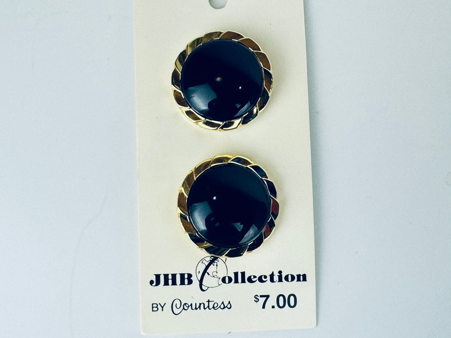 Product image for 'vintage jhb collection by countess black gold plastic metal button packs packs sold separately' (view c76809)