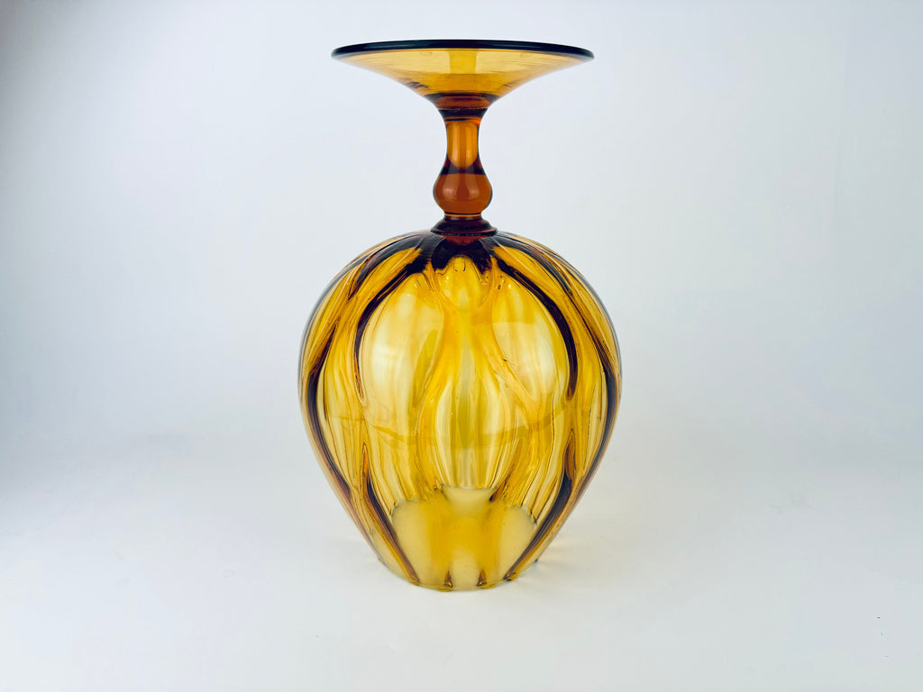 Product image for 'vintage italian empoli handblown glass snifter bowl vase amber teardrop pattern made in italy' (view 0634c3)