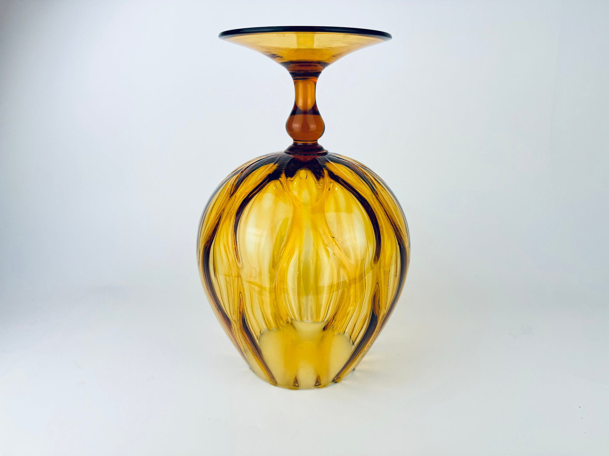 Product image for 'vintage italian empoli handblown glass snifter bowl vase amber teardrop pattern made in italy' (view 0634c3)