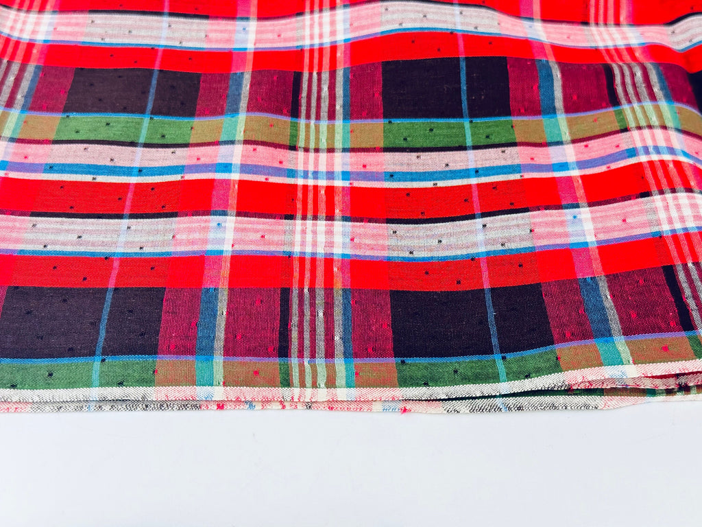 Product image for 'vintage red black plaid square dot polyester fabric 35 x 73' (view f74247)
