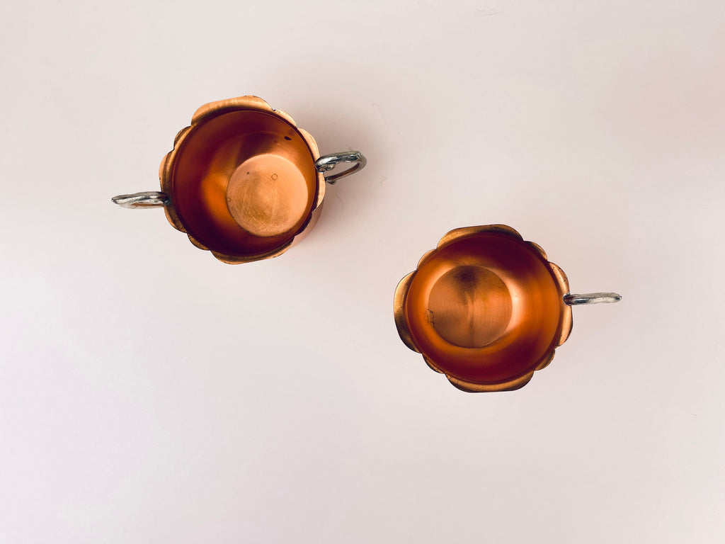 Product image for 'vintage copper cream sugar bowl set made by venetian copper silver handles' (view cb50aa)