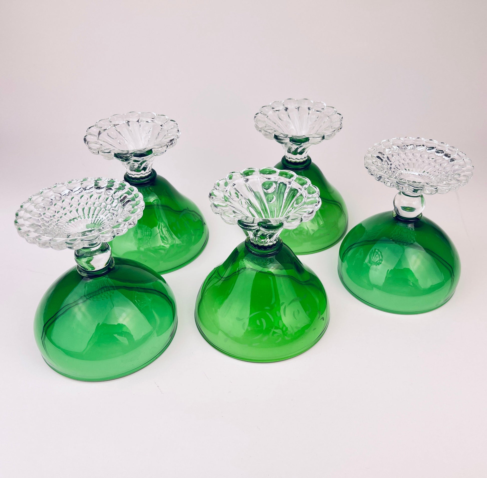 Product image for 'vintage boopie bubble bottom green glass set set of five 5' (view 02c9be)