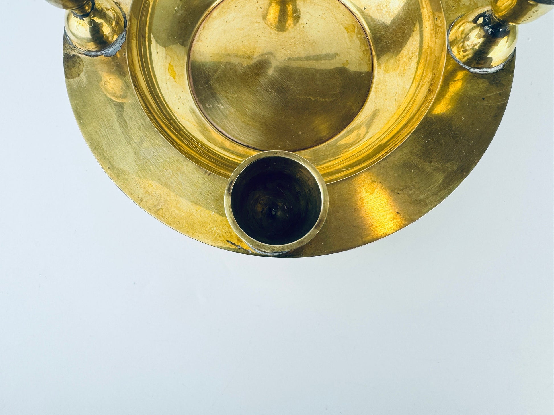 Product image for 'vintage round brass bowl multi candle stick holder centrepiece attractive aged metal patina' (view 2ce2cc)