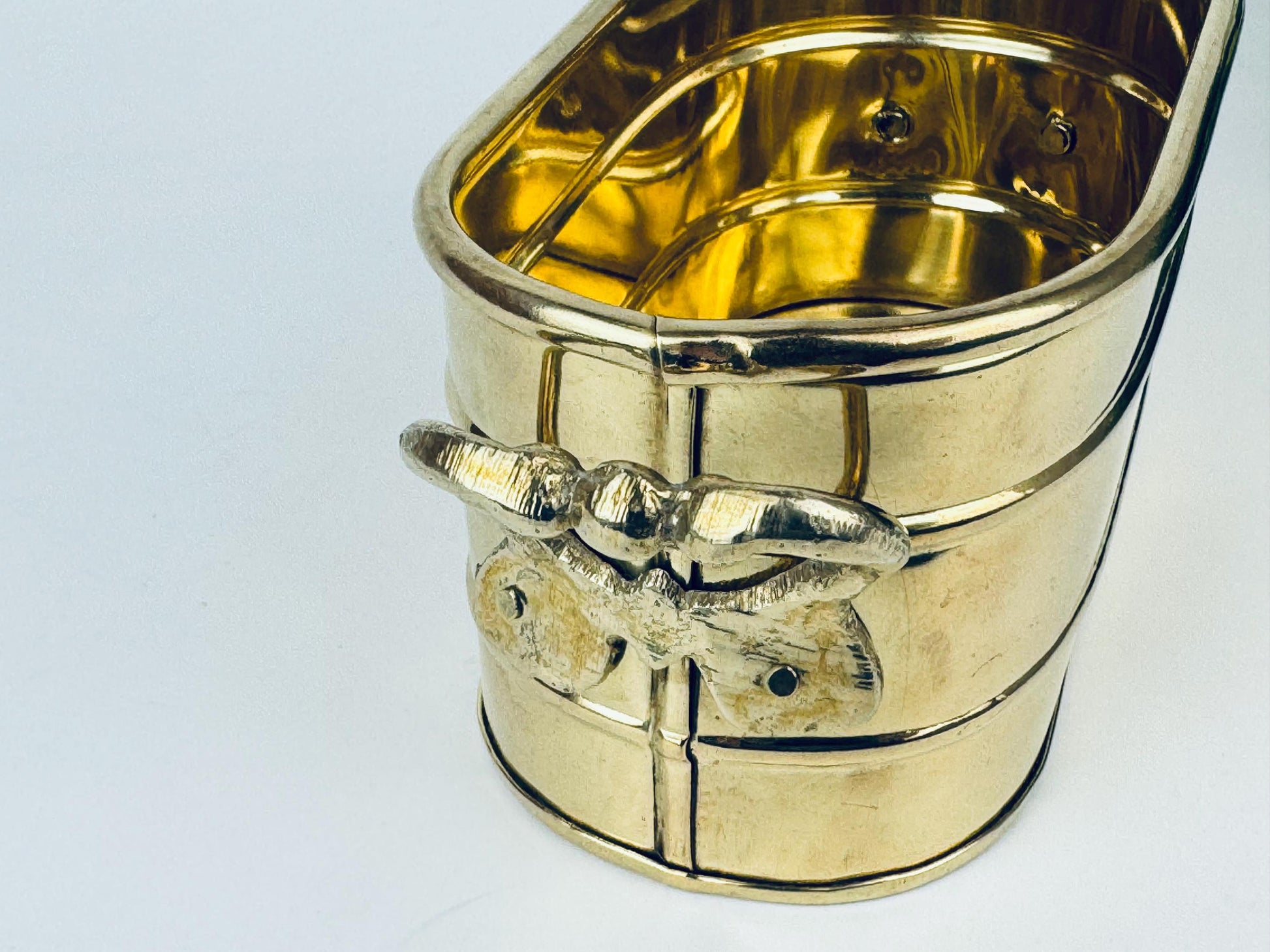 Product image for 'vintage oval handled brass indoor planter' (view 52c4cc)