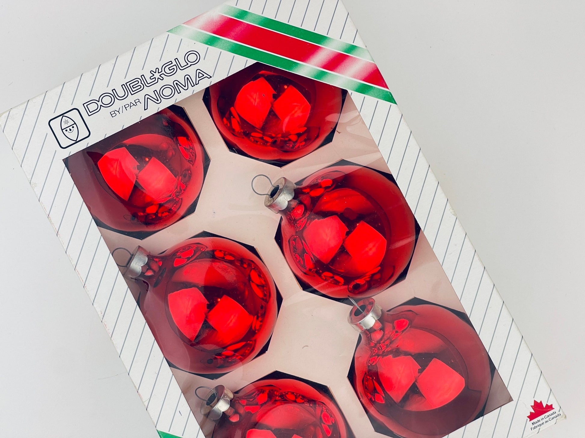 Product image for 'vintage shiny red glass christmas tree ornaments set of six 6 made in canada by doubl glo noma' (view 0156f0)