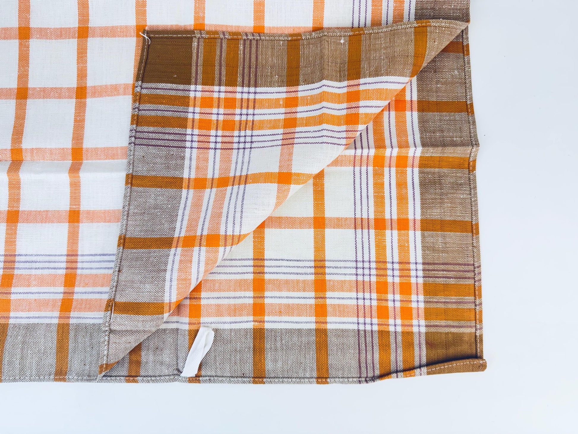 Product image for 'vintage brown orange striped beige linen tea towel' (view 1965b5)