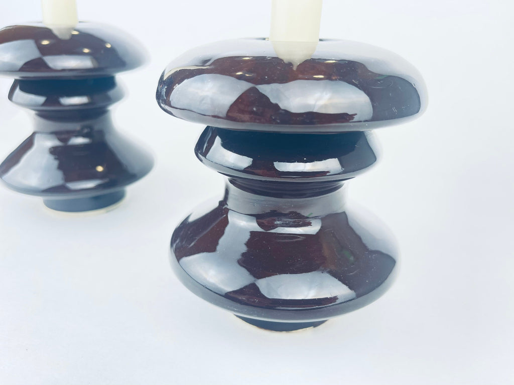 Product image for 'vintage curvy dark brown ceramic candlestick holders set of two 2' (view 6a155a)