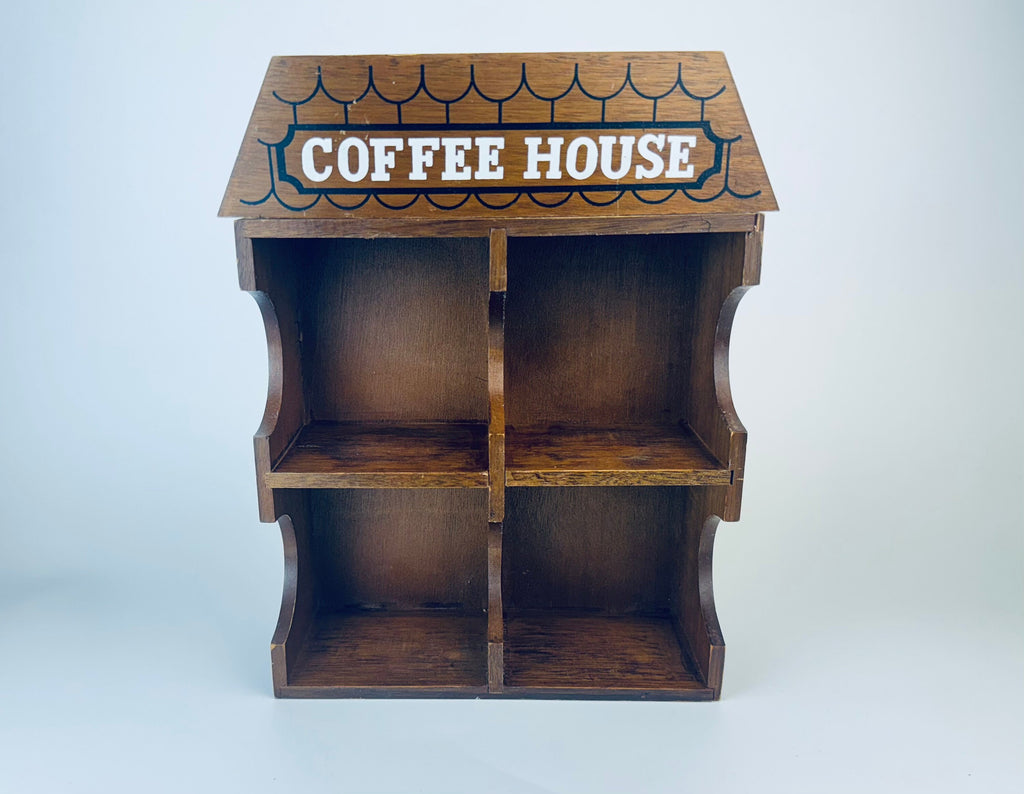 Product image for 'vintage coffee house wooden mug organiser ceramic drip glaze mugs set of four 4 maison du cafe en francis' (view eb2d2f)