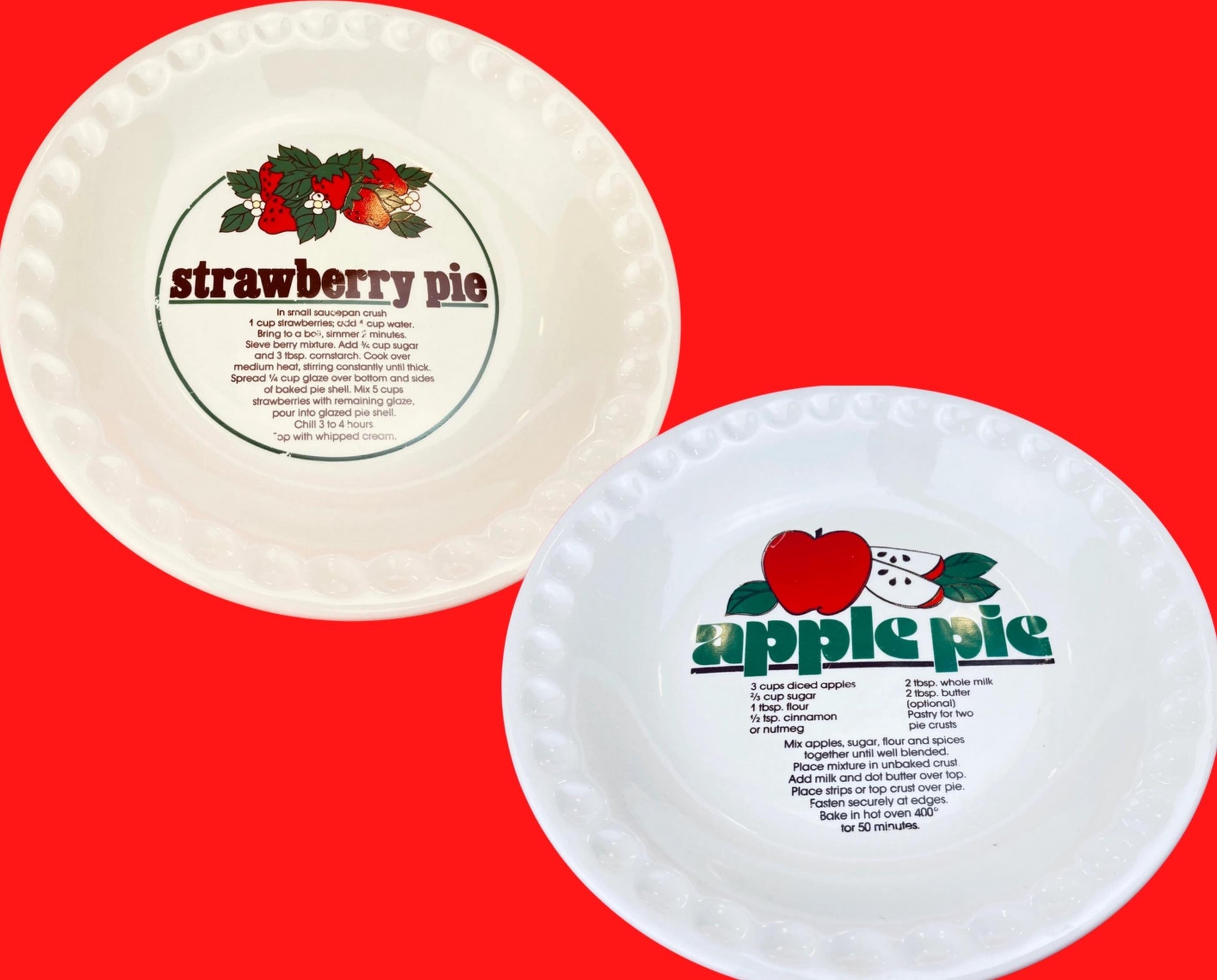 Product image for 'vintage ceramic pie plates strawberry apple pie recipe sold separately' (view 9230be)