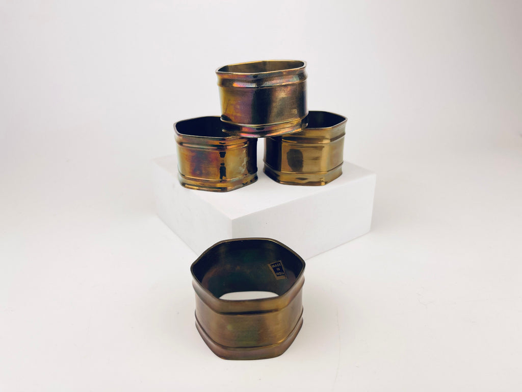 Product image for 'vintage hexagonal brass napkin ring holders set of four 4 attractive aged patina' (view 3566fc)