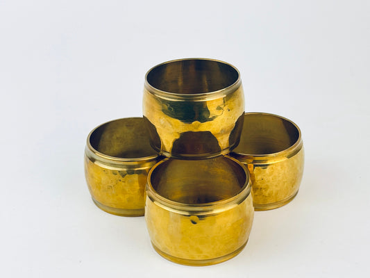 Product image for 'vintage hammered brass barrel shaped napkin ring holders set of four 4 attractive aged metal patina' (view b9bceb)