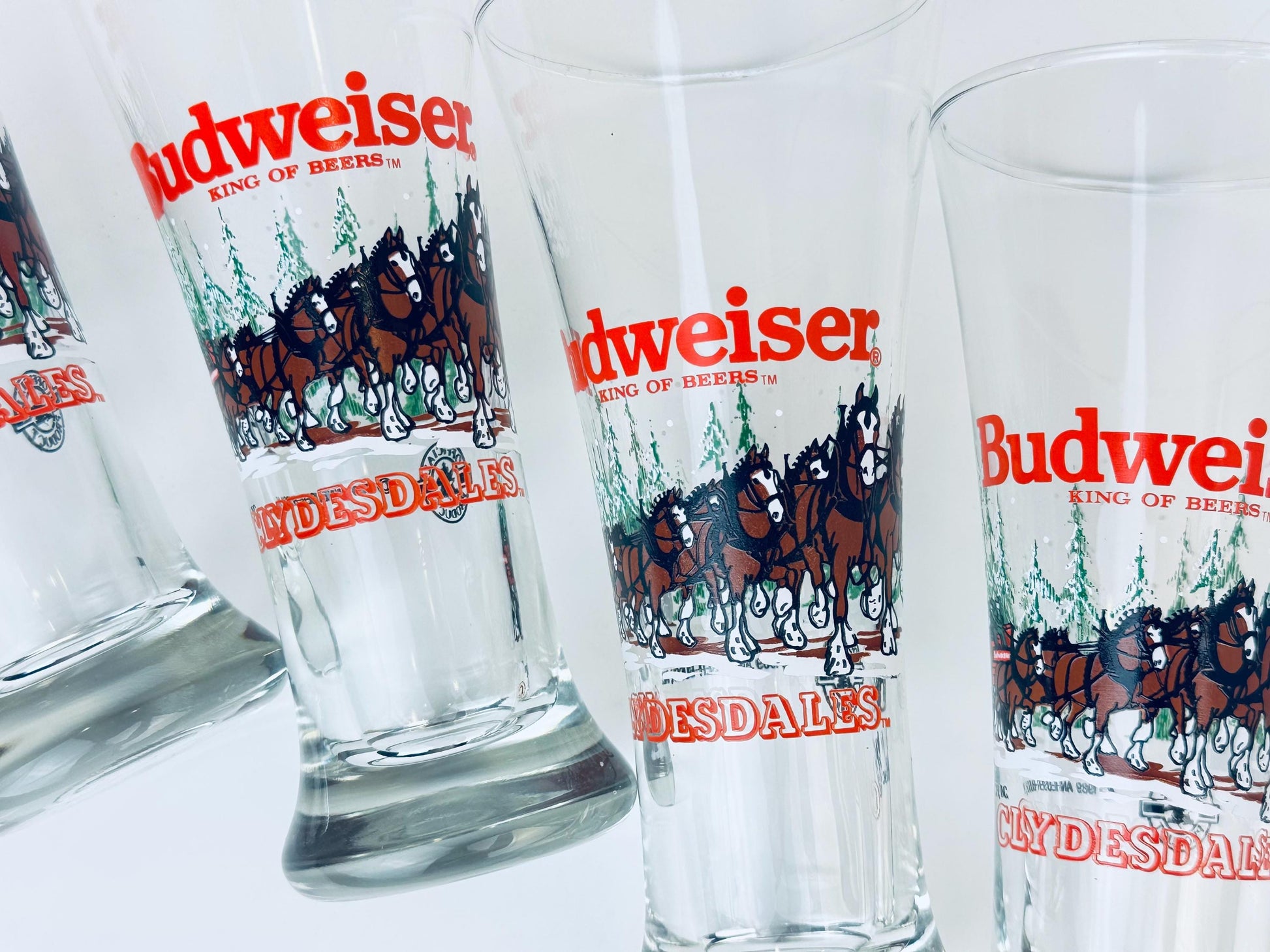 Product image for 'vintage budweiser clydesdale fluted beer glass set of four 4' (view df9bcc)