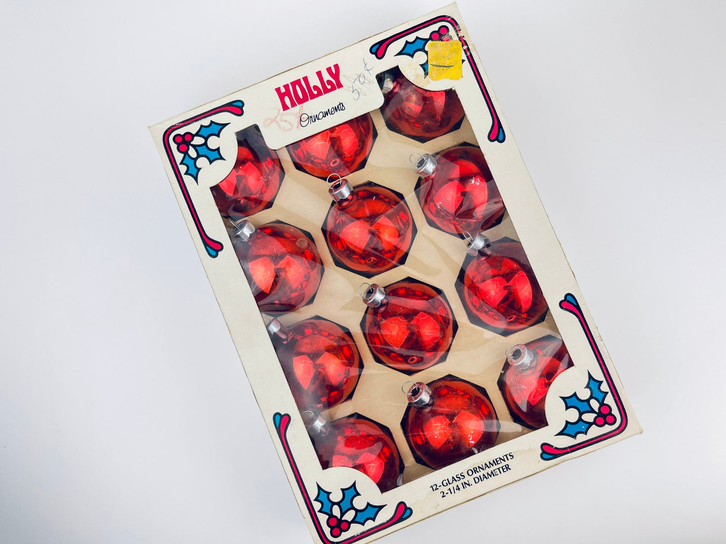 Product image for 'vintage red glass christmas tree ornaments set of twelve 12 american made by holly ornaments' (view e8aafc)