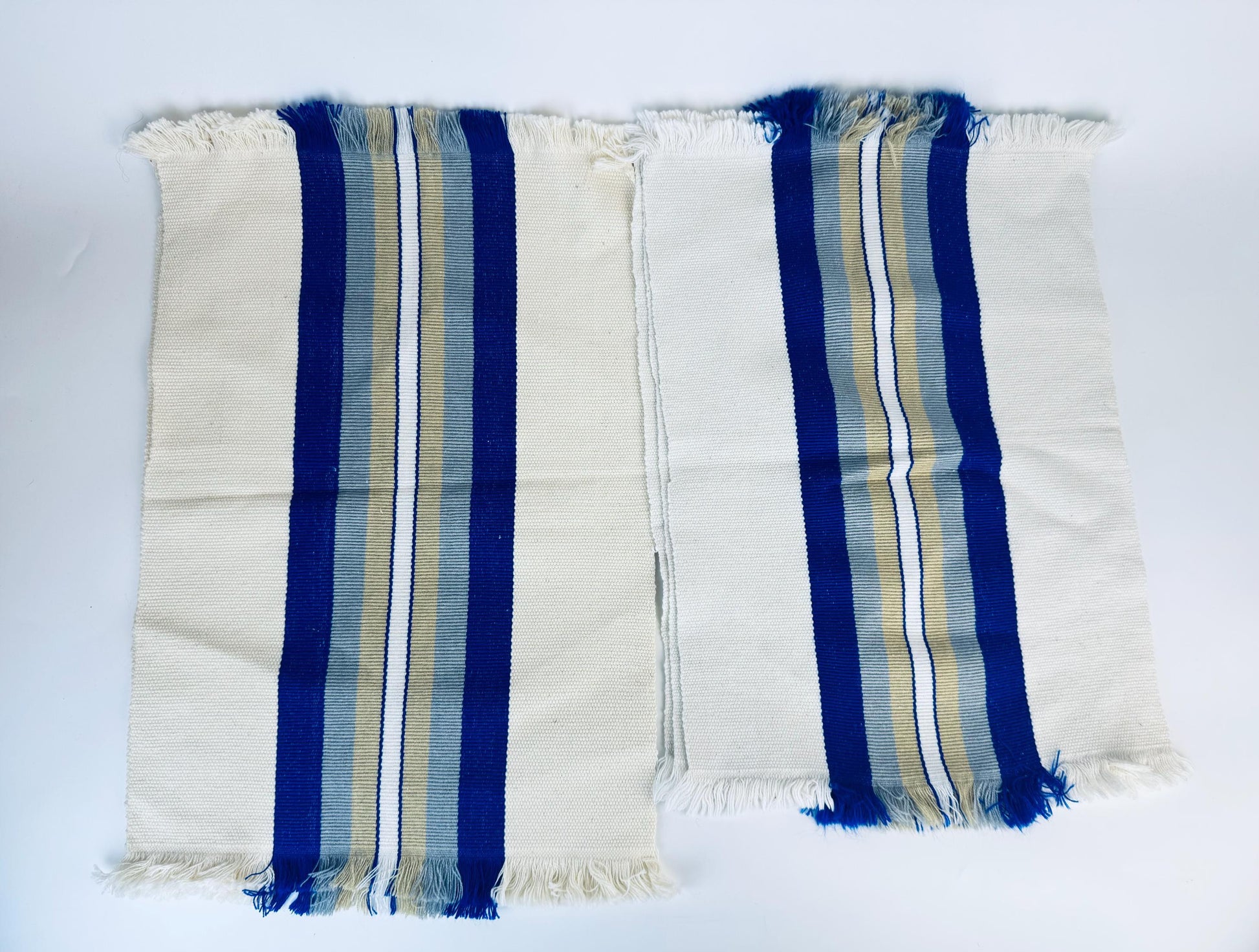 Product image for 'vintage rectangular blue beige stripped fringe style place mats set of five 5' (view 95bd8c)