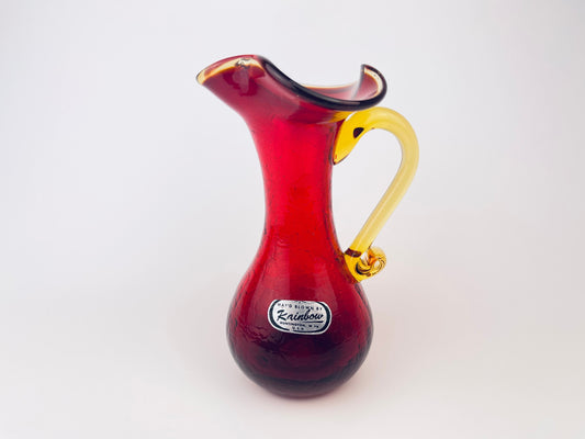 Product image for 'vintage hand blown rainbow art glass decorative pitcher ruby red crinkle glass pattern made in usa' (view 9c79a1)