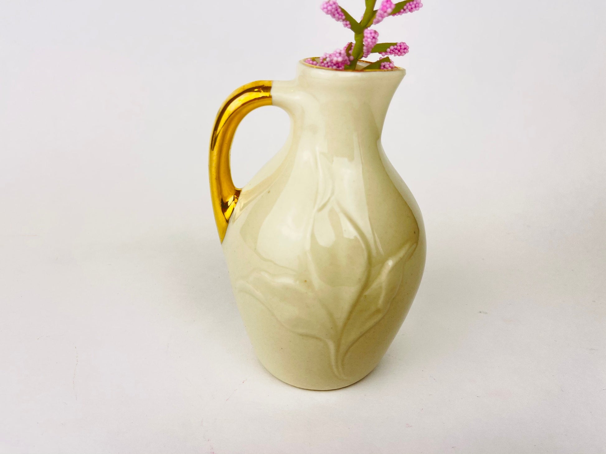 Product image for 'vintage beige gold floral ceramic vase jug' (view d01b2b)
