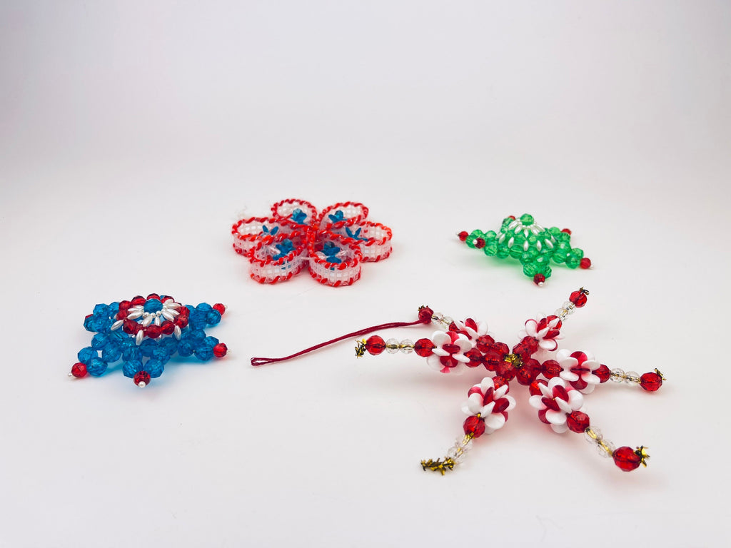 Product image for 'vintage handmade beaded christmas ornaments snowflakes set of four 4' (view ef7c18)