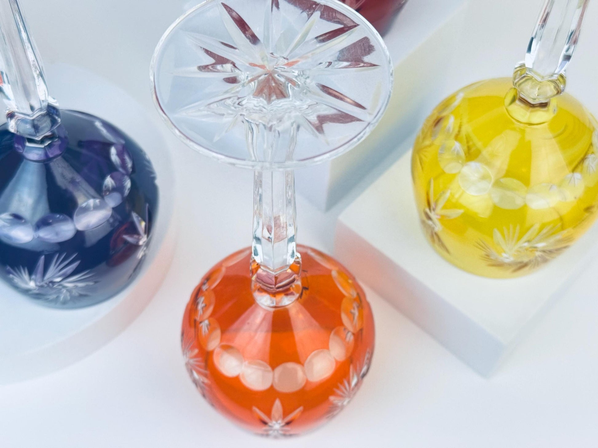 Product image for 'vintage cut to clear stemmed crystal wine glasses multi coloured sold separately' (view b8d62d)