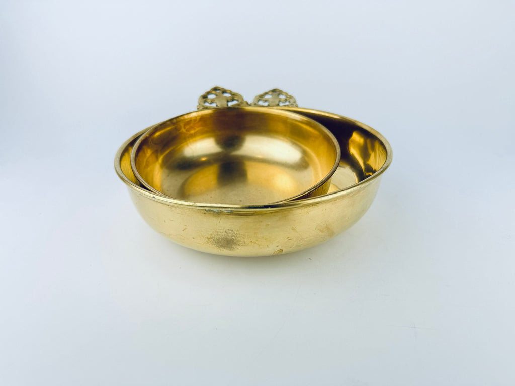 Product image for 'large ornate handled round brass bowls set of two 2 attractive aged metal patina' (view 964b78)