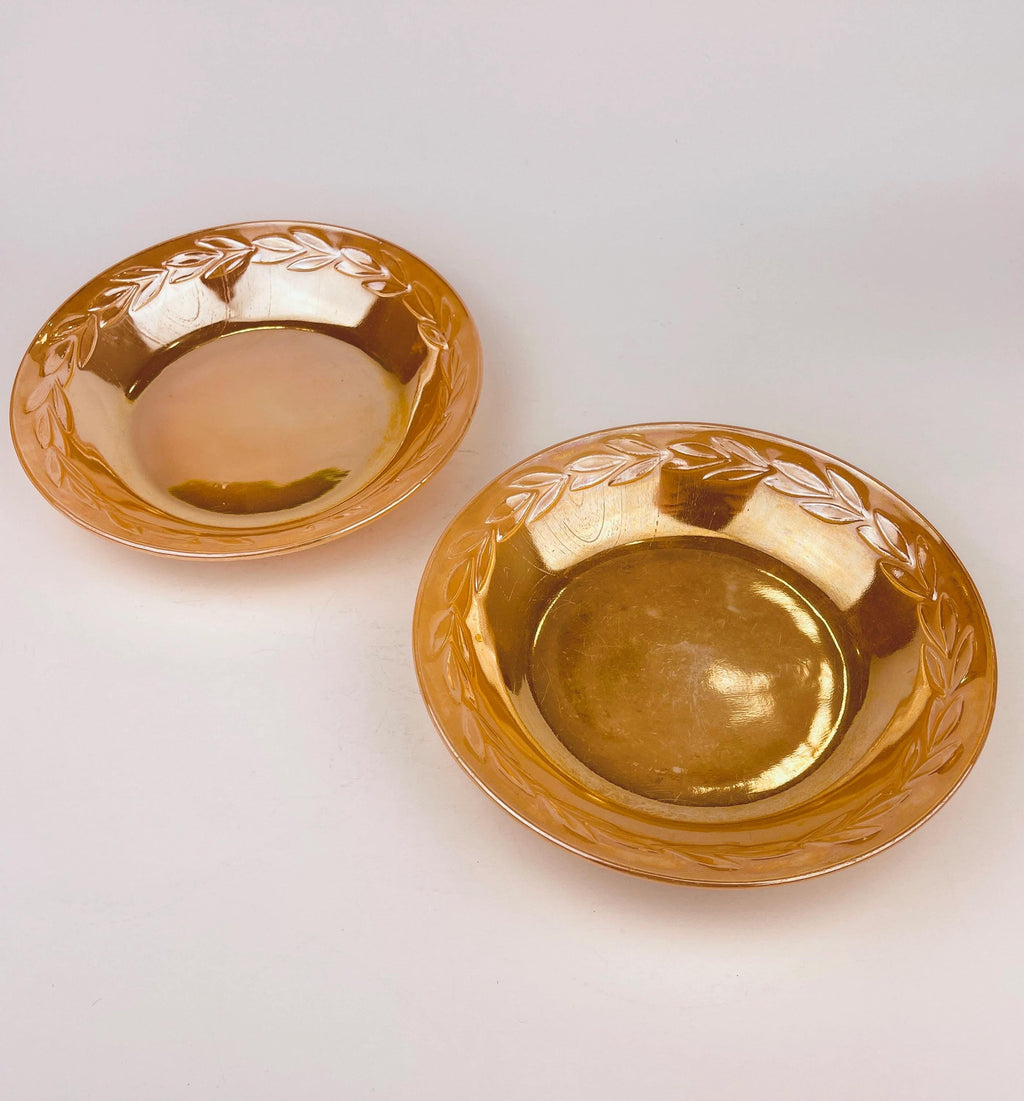 Product image for 'vintage peach lustreware laurel leaf replacement bowls saucer plates set of two 2 fire king made in usa sets sold separately' (view 2911b4)