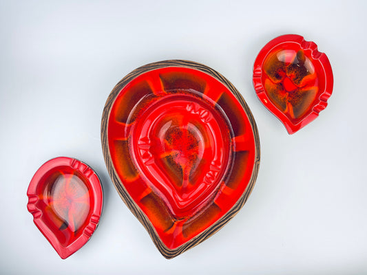 Product image for 'vintage usa pottery tear drop red drip glazed ashtrays made in usa sold individually' (view 8e5b19)