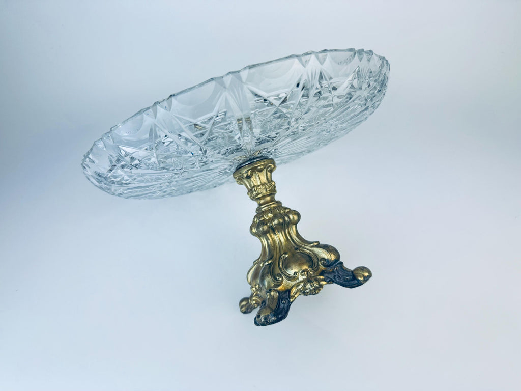 Product image for 'vintage ornate cut crystal cast brass pedestal platter attractive aged metal patina' (view d4d4a8)
