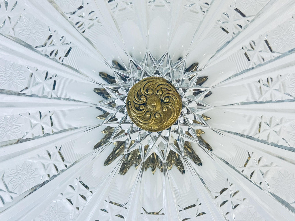 Product image for 'vintage ornate cut crystal cast brass pedestal platter attractive aged metal patina' (view 62a372)