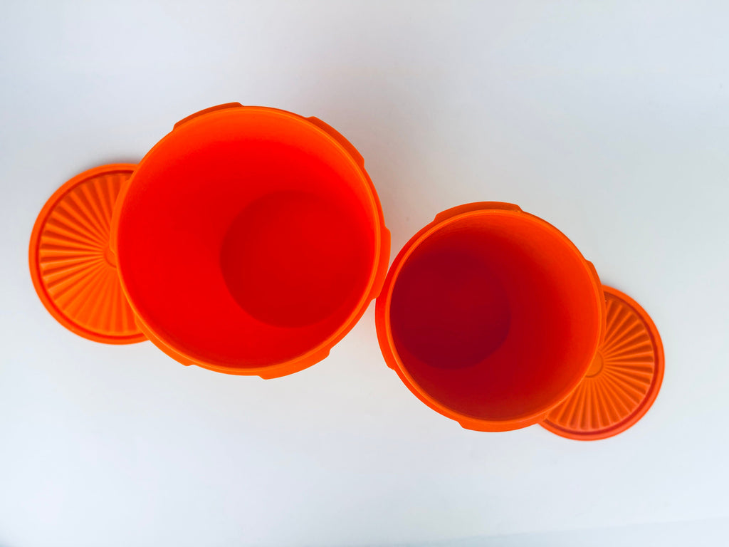 Product image for 'vintage harvest orange plastic tupperware countertop servalier container maxi canisters set of two 2' (view f65854)