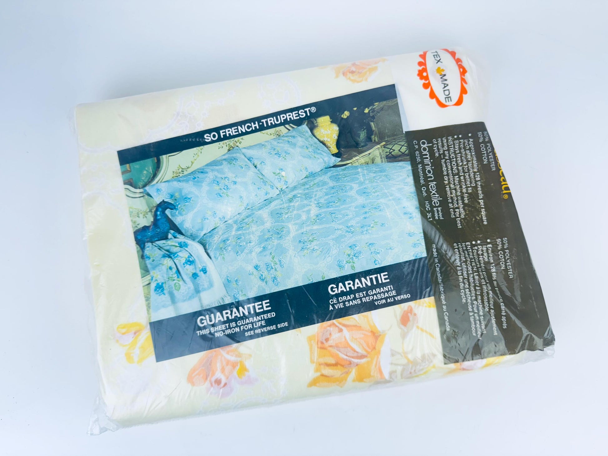 Product image for 'vintage tex made twin double floral sheet made in canada new old stock' (view 3e4756)