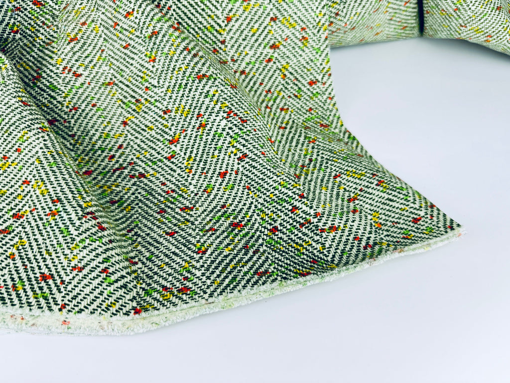 Product image for 'vintage 1970s green beige herringbone dot polyester fabric 40 x 83' (view f3fb7e)