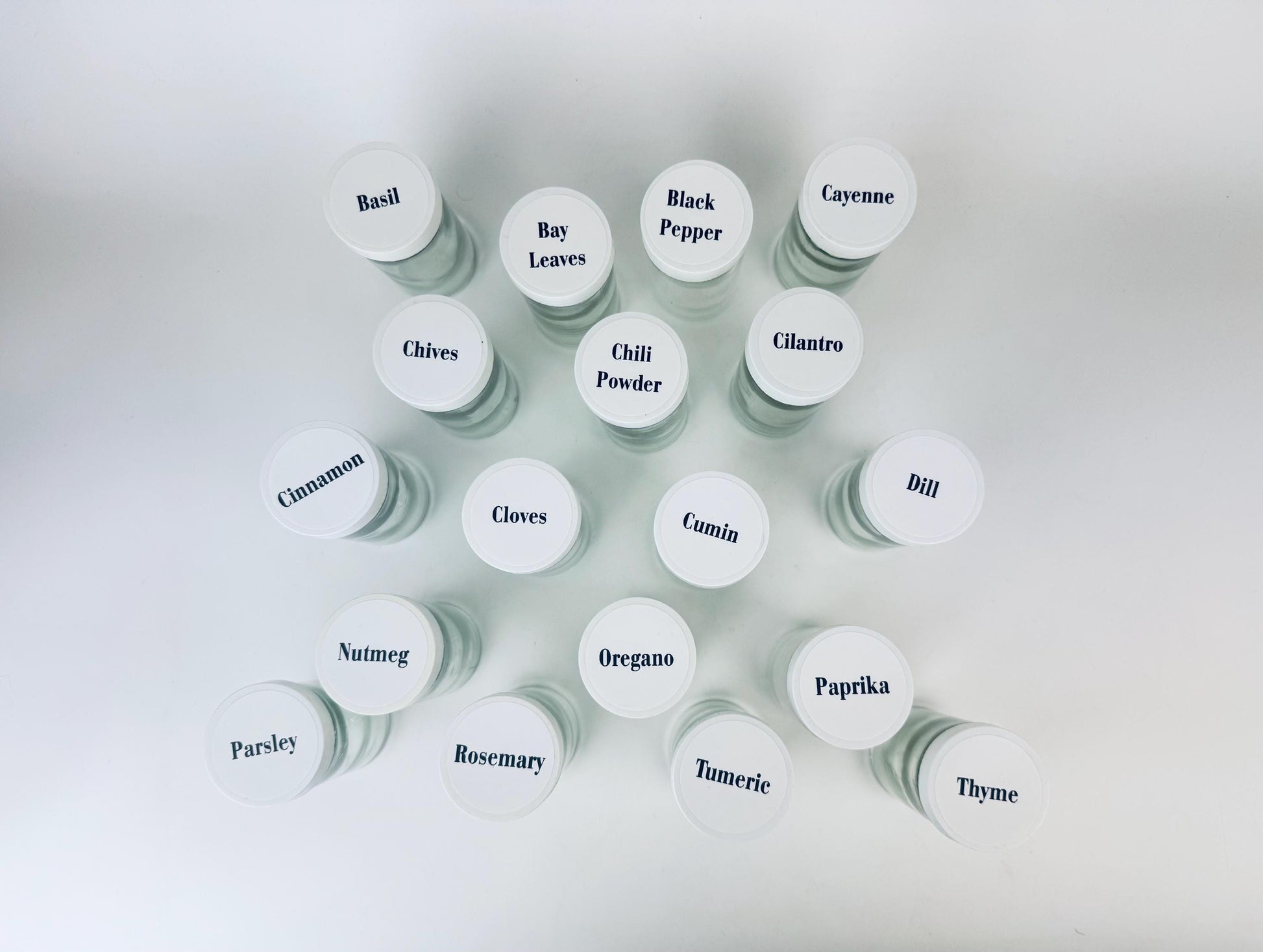 Product image for 'vintage white plastic copco modular wall spice rack designed by lubge randel set of eighteen 18' (view 30e004)