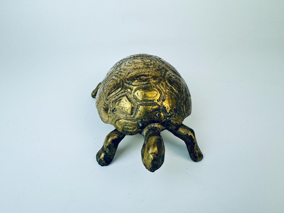 Product image for 'vintage solid brass turtle lidded trinket dish ashtray attractive aged metal patina' (view 93e374)