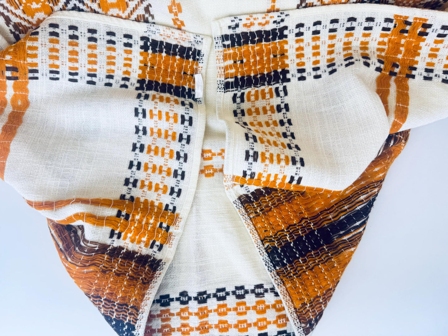 Product image for 'vintage embroidered brown orange geometric pattern beige table cloth 48 x 60' (view 76d607)