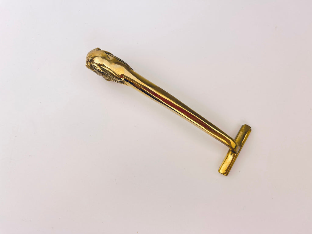 Product image for 'vintage antique deluxe solid brass lion shaver attractive aged metal patina gift for him new in box nib' (view ded705)