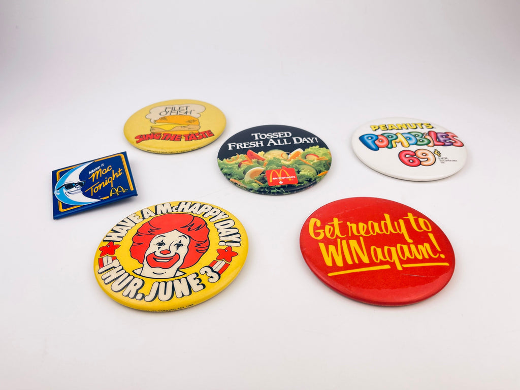 Product image for 'vintage promotional mcdonalds canada restaurant pins pinback buttons sold individually made in canada' (view 46f83b)