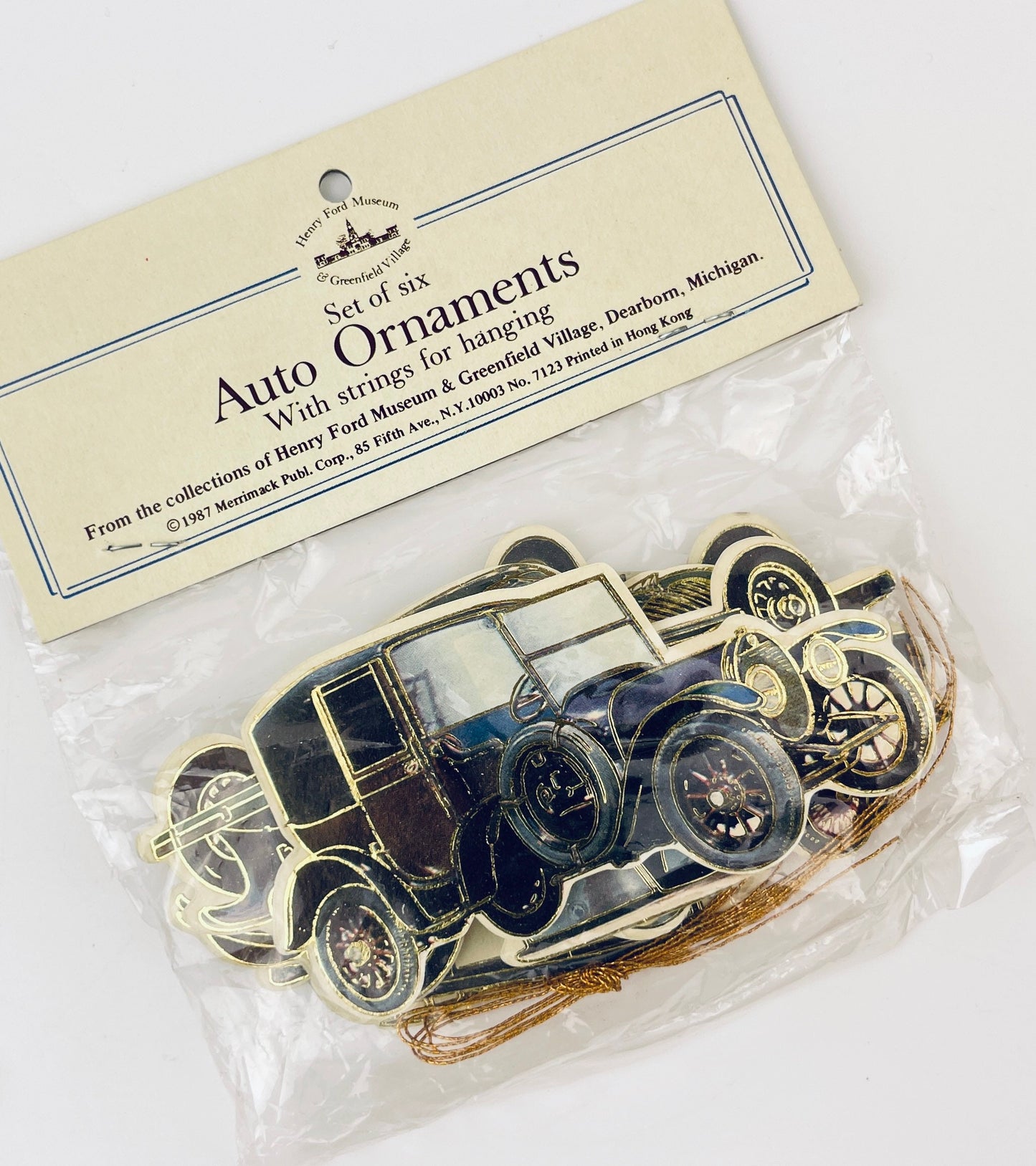 Product image for 'vintage auto christmas ornaments henry ford museum set of six 6 made in hong kong 1987 new old stock nos' (view dd4318)