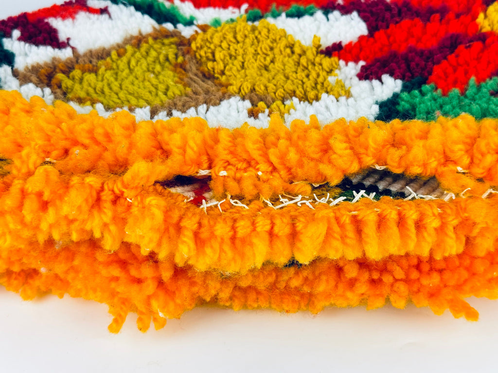 Product image for 'vintage handmade latch hook crocheted christmas tree skirt red poinsettia golden bell pattern' (view ae2e57)