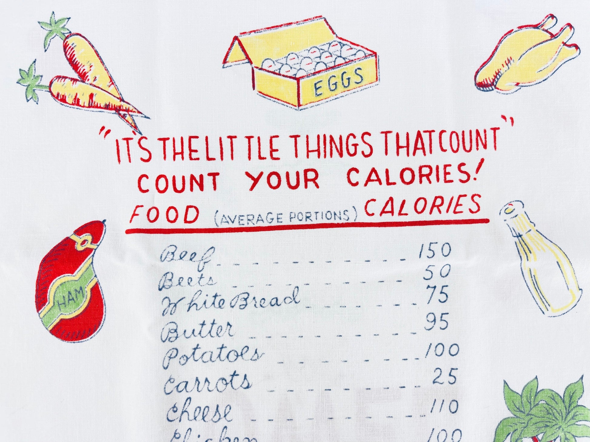 Product image for 'vintage calorie counting tea towel excellent kitchen gag gift' (view b5507e)