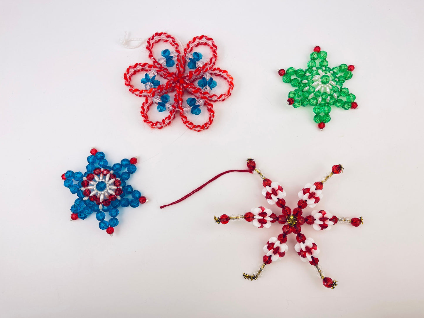 Product image for 'vintage handmade beaded christmas ornaments snowflakes set of four 4' (view bf1715)