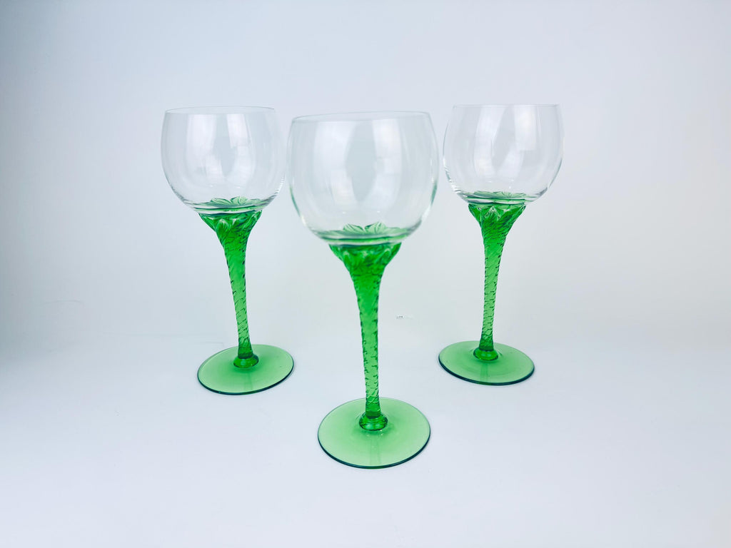 Product image for 'vintage 1970s green swirl stem wine glasses set of 3' (view c2446c)