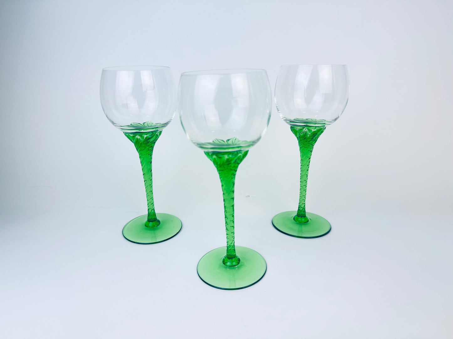 Product image for 'vintage 1970s green swirl stem wine glasses set of 3' (view c2446c)