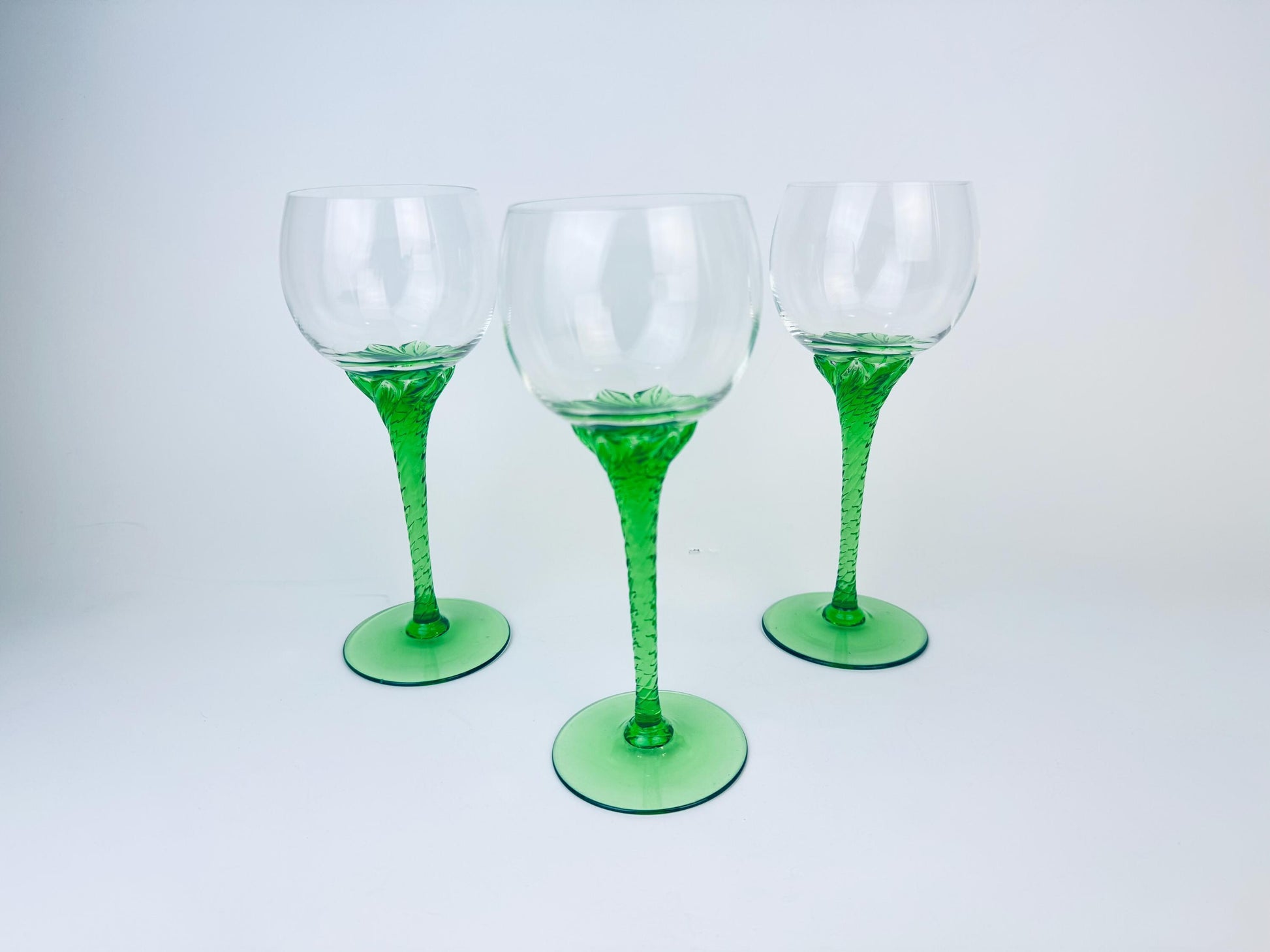 Product image for 'vintage 1970s green swirl stem wine glasses set of 3' (view c2446c)