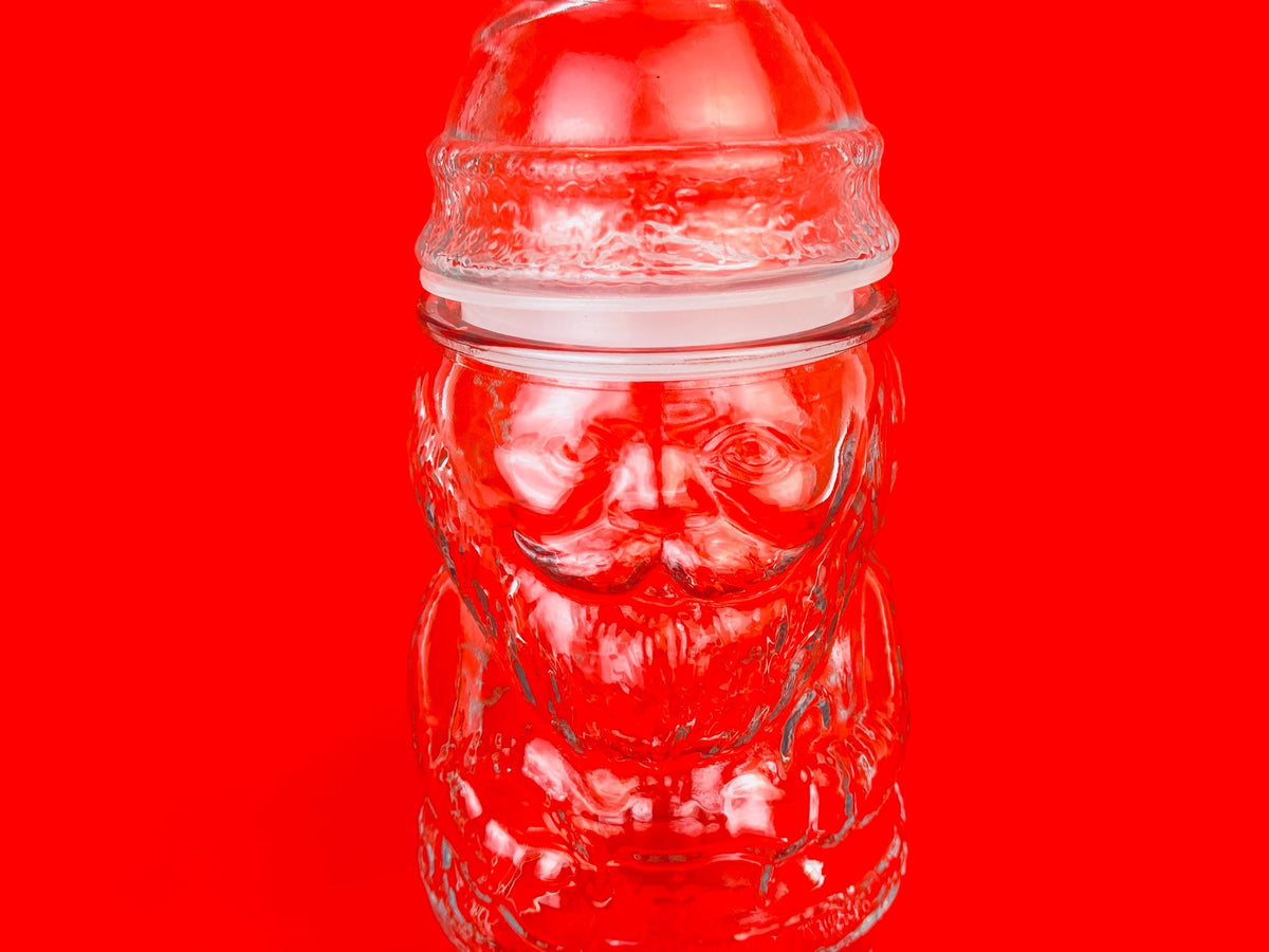 Product image for 'vintage textured clear glass santa jar air tight made in mexico christmas baking container candy jar' (view b3d76a)
