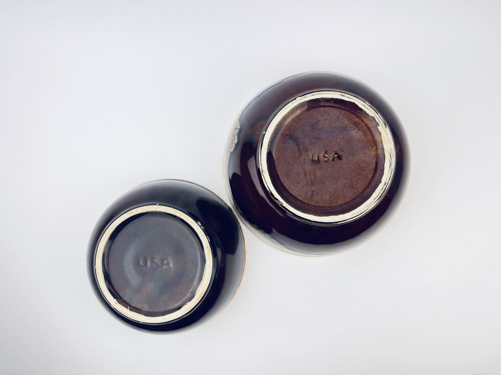 Product image for 'vintage ceramic brown drip glazed usa nesting bowls set of two 2 california pottery' (view a9d9d9)
