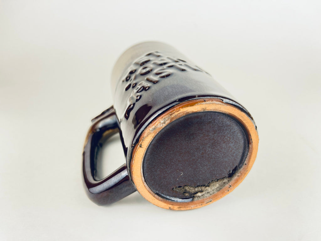 Product image for 'vintage funny beer mug stein drip glazed brown ceramic wet your whistle went to p leave this drink alone' (view 603623)
